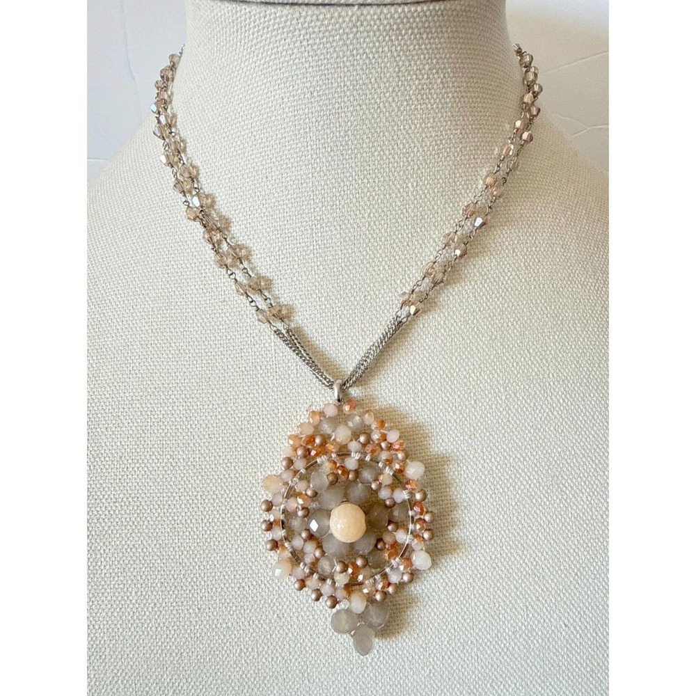 Rush by Denis & Charles Beaded Statement Pendant Necklace Champagne Grey Silver